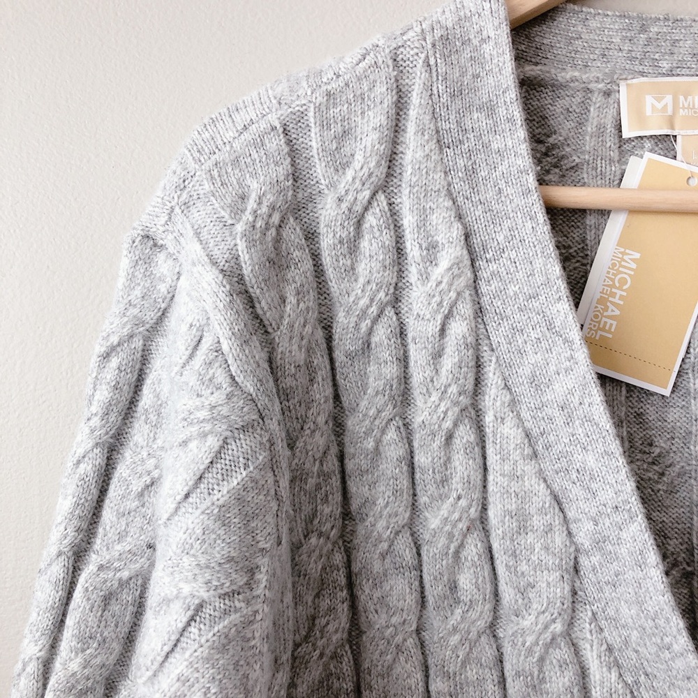 ❗SOLD ❗ Michael Kors Grey cardigan LG cable knit women's sweater - Picture 5 of 14
